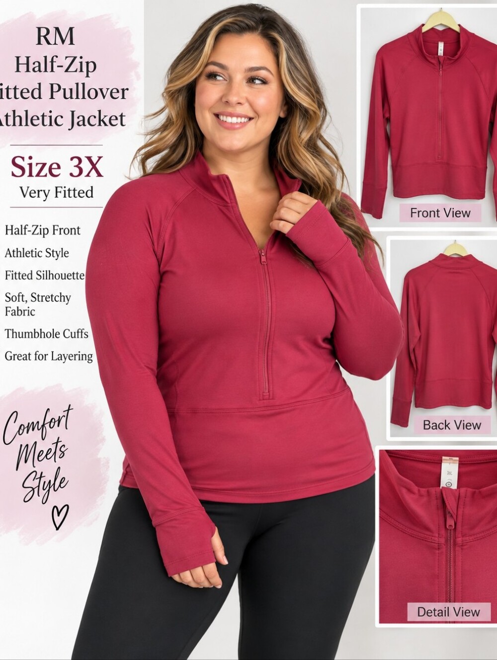 RM  Half-Zip Fitted Pullover Athletic Jacket